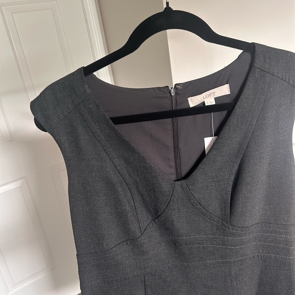 LOFT Gray Sleeveless Sheath Dress with V-Neck - Picture 2 of 7